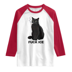 Fck Ice Smoking Cat Raglan Shirt Subtle FDT Black Cat Meme TS10 White Red Print Your Wear