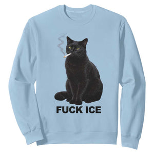 Fck Ice Smoking Cat Sweatshirt Subtle FDT Black Cat Meme TS10 Light Blue Print Your Wear