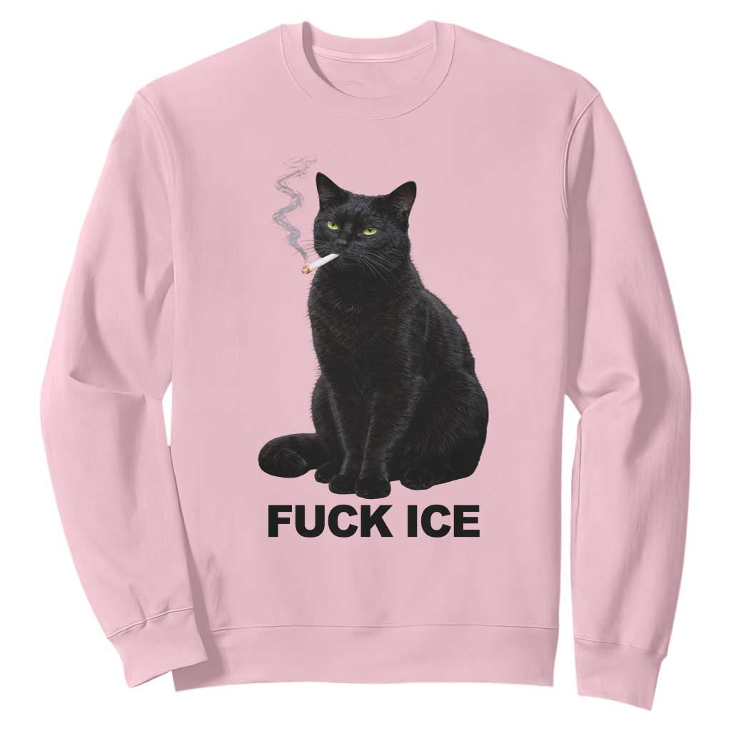 Fck Ice Smoking Cat Sweatshirt Subtle FDT Black Cat Meme TS10 Light Pink Print Your Wear