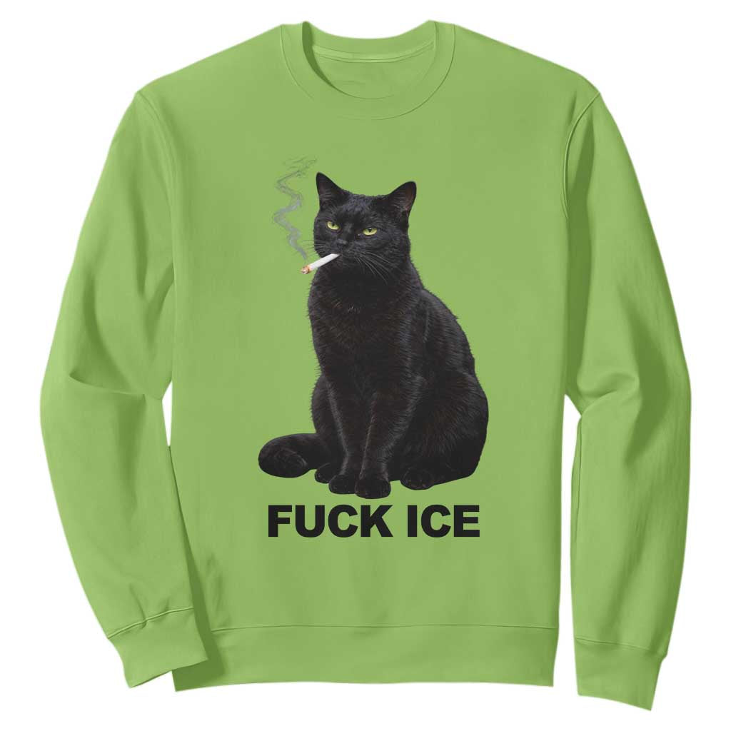 Fck Ice Smoking Cat Sweatshirt Subtle FDT Black Cat Meme TS10 Lime Print Your Wear