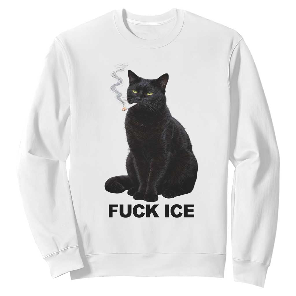 Fck Ice Smoking Cat Sweatshirt Subtle FDT Black Cat Meme TS10 White Print Your Wear