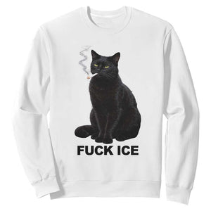 Fck Ice Smoking Cat Sweatshirt Subtle FDT Black Cat Meme TS10 White Print Your Wear