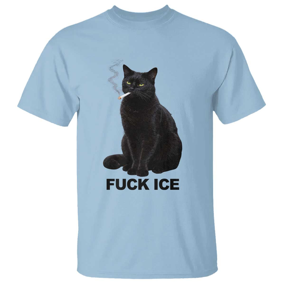 Fck Ice Smoking Cat T Shirt Subtle FDT Black Cat Meme TS10 Light Blue Print Your Wear