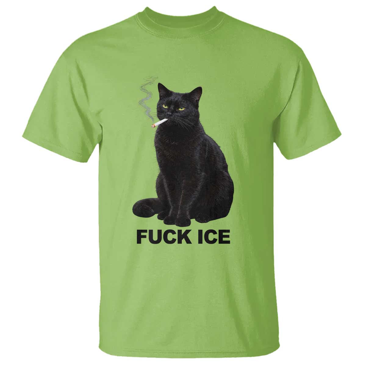 Fck Ice Smoking Cat T Shirt Subtle FDT Black Cat Meme TS10 Lime Print Your Wear