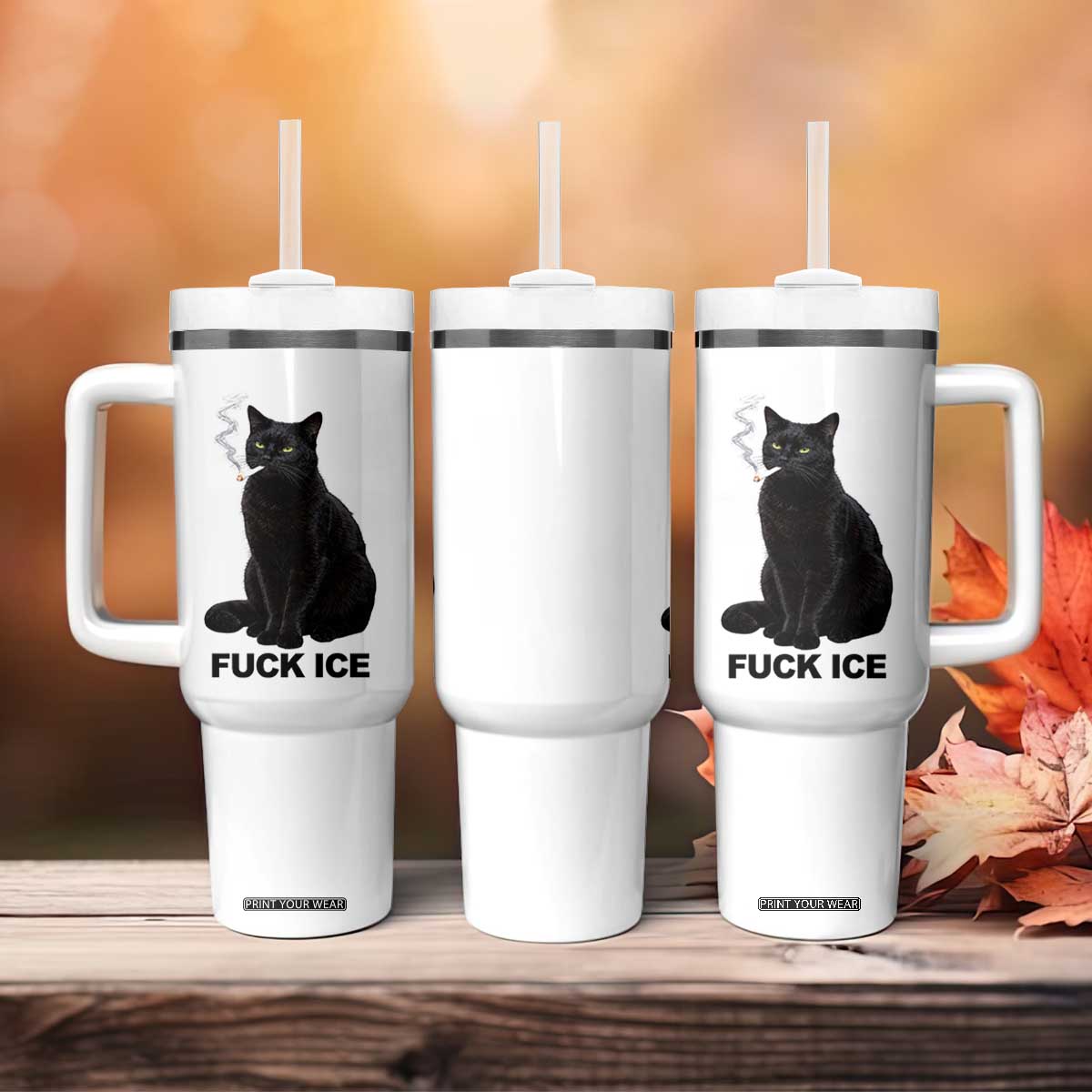 Fck Ice Smoking Cat Tumbler With Handle Subtle FDT Black Cat Meme TS10 Print Your Wear