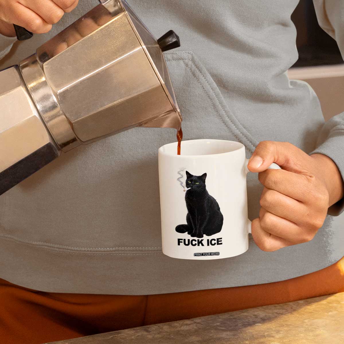 Fck Ice Smoking Cat Coffee Mug Subtle FDT Black Cat Meme TS10 Print Your Wear