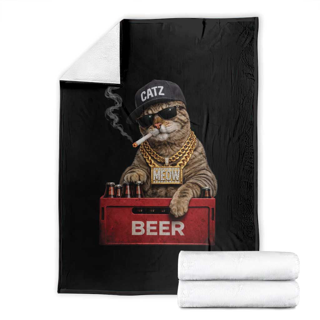 Funny Smoking Cat Meme Throw Blanket Vintage Graphic Cigarette Kitty Beer Cat Lover TS10 Black Print Your Wear