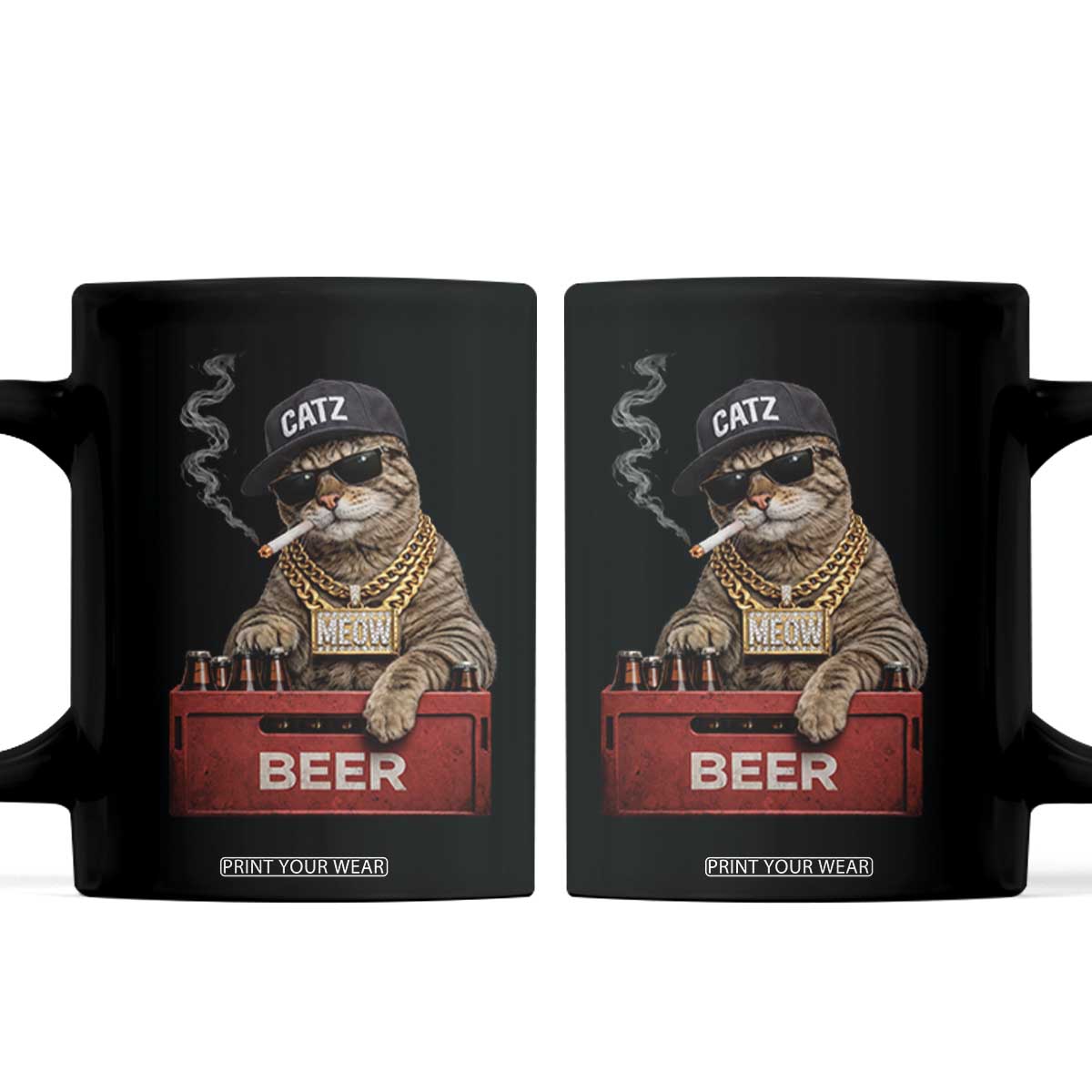 Funny Smoking Cat Meme Coffee Mug Vintage Graphic Cigarette Kitty Beer Cat Lover TS10 Black Print Your Wear