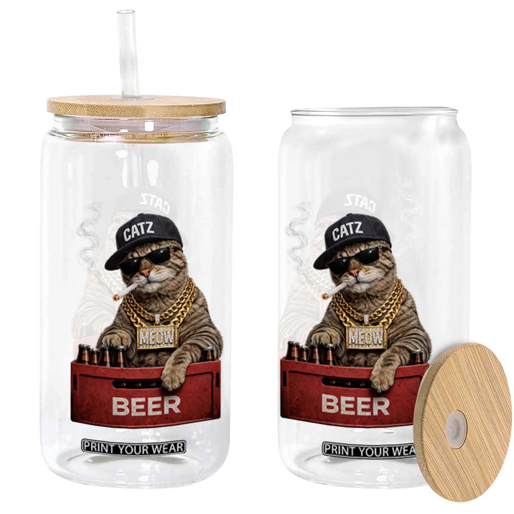 Funny Smoking Cat Meme Glass Can Vintage Graphic Cigarette Kitty Beer Cat Lover TS10 Print Your Wear