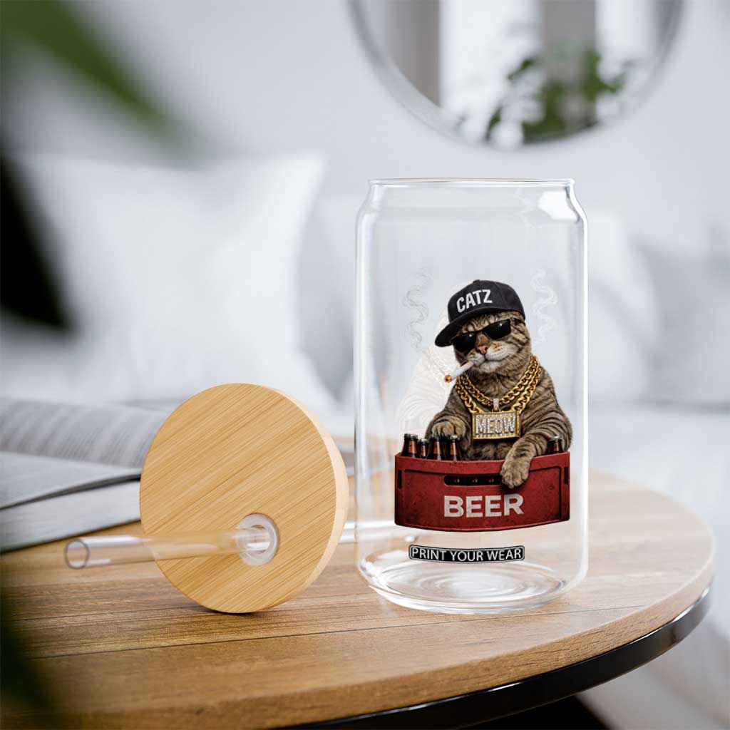 Funny Smoking Cat Meme Glass Can Vintage Graphic Cigarette Kitty Beer Cat Lover TS10 Print Your Wear