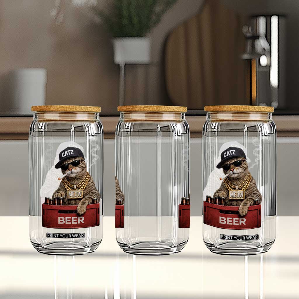 Funny Smoking Cat Meme Glass Can Vintage Graphic Cigarette Kitty Beer Cat Lover TS10 Print Your Wear