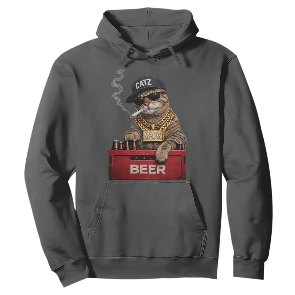 Funny Smoking Cat Meme Hoodie Vintage Graphic Cigarette Kitty Beer Cat Lover TS10 Dark Heather Print Your Wear