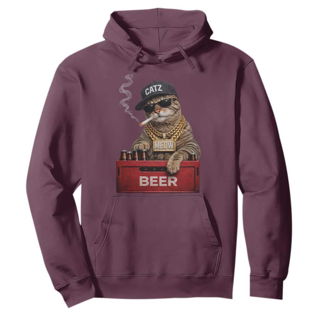 Funny Smoking Cat Meme Hoodie Vintage Graphic Cigarette Kitty Beer Cat Lover TS10 Maroon Print Your Wear