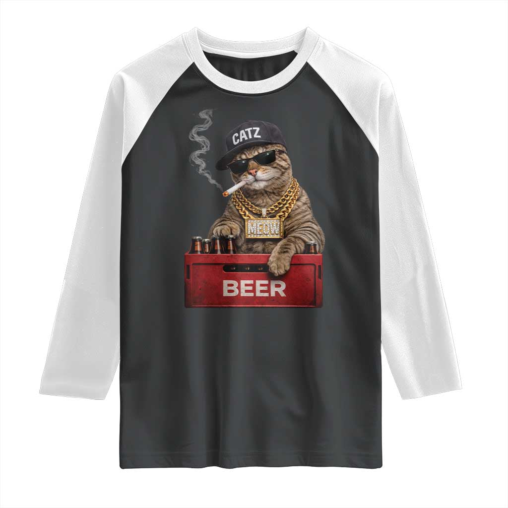 Funny Smoking Cat Meme Raglan Shirt Vintage Graphic Cigarette Kitty Beer Cat Lover TS10 Black White Print Your Wear