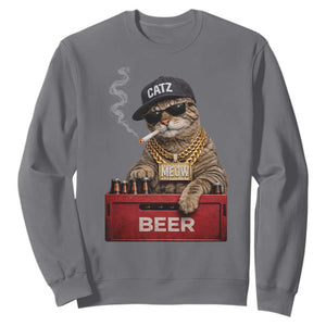 Funny Smoking Cat Meme Sweatshirt Vintage Graphic Cigarette Kitty Beer Cat Lover TS10 Charcoal Print Your Wear