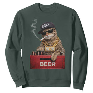 Funny Smoking Cat Meme Sweatshirt Vintage Graphic Cigarette Kitty Beer Cat Lover TS10 Dark Forest Green Print Your Wear