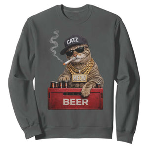 Funny Smoking Cat Meme Sweatshirt Vintage Graphic Cigarette Kitty Beer Cat Lover TS10 Dark Heather Print Your Wear