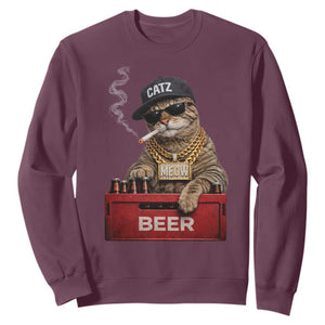 Funny Smoking Cat Meme Sweatshirt Vintage Graphic Cigarette Kitty Beer Cat Lover TS10 Maroon Print Your Wear