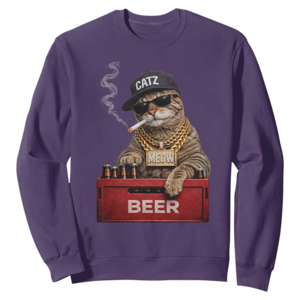 Funny Smoking Cat Meme Sweatshirt Vintage Graphic Cigarette Kitty Beer Cat Lover TS10 Purple Print Your Wear