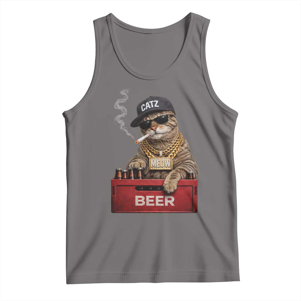 Funny Smoking Cat Meme Tank Top Vintage Graphic Cigarette Kitty Beer Cat Lover TS10 Deep Heather Print Your Wear