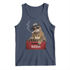 Funny Smoking Cat Meme Tank Top Vintage Graphic Cigarette Kitty Beer Cat Lover TS10 Navy Print Your Wear