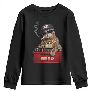 Funny Smoking Cat Meme Youth Sweatshirt Vintage Graphic Cigarette Kitty Beer Cat Lover TS10 Black Print Your Wear