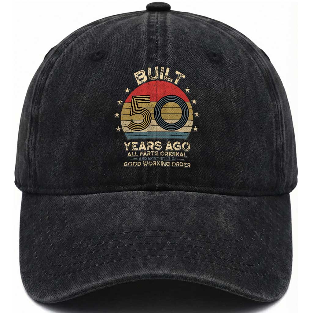 Funny 50th Birthday Washed Cotton Baseball Cap Vintage Retro Built 50 Years Ago TS10 Print Your Wear