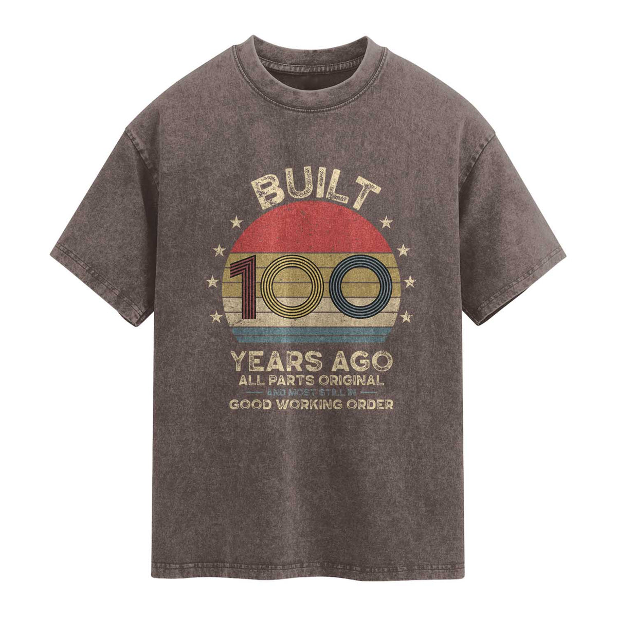 Funny 100th Birthday Washed Cotton T-Shirt Vintage Retro Built 100 Years Ago