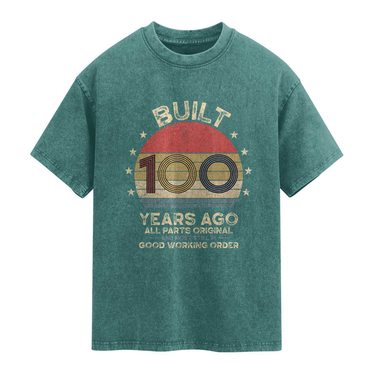 Funny 100th Birthday Washed Cotton T-Shirt Vintage Retro Built 100 Years Ago