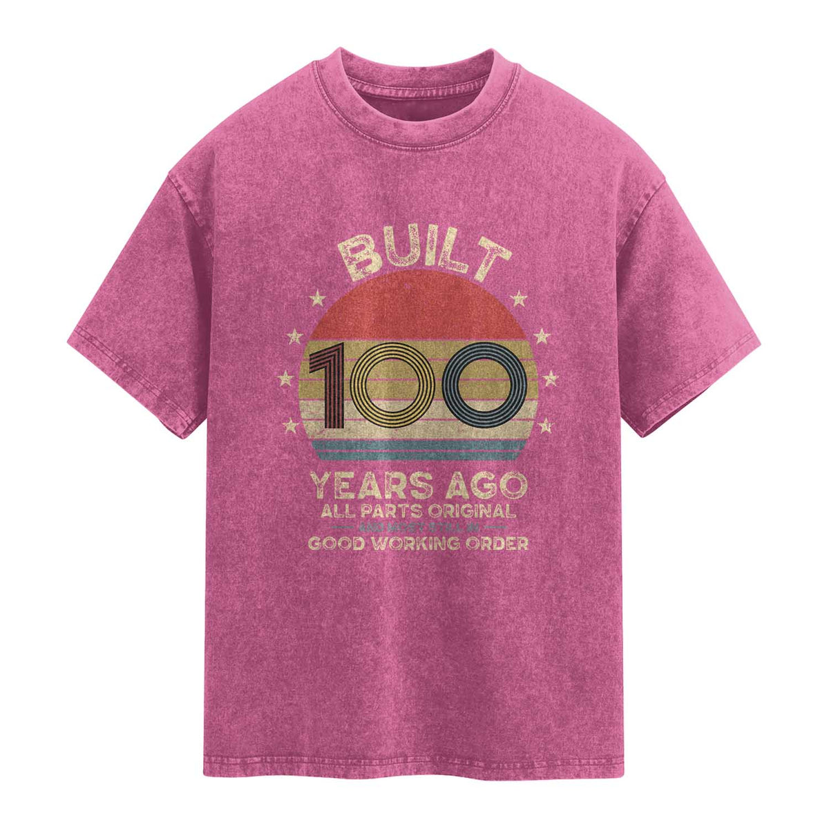 Funny 100th Birthday Washed Cotton T-Shirt Vintage Retro Built 100 Years Ago