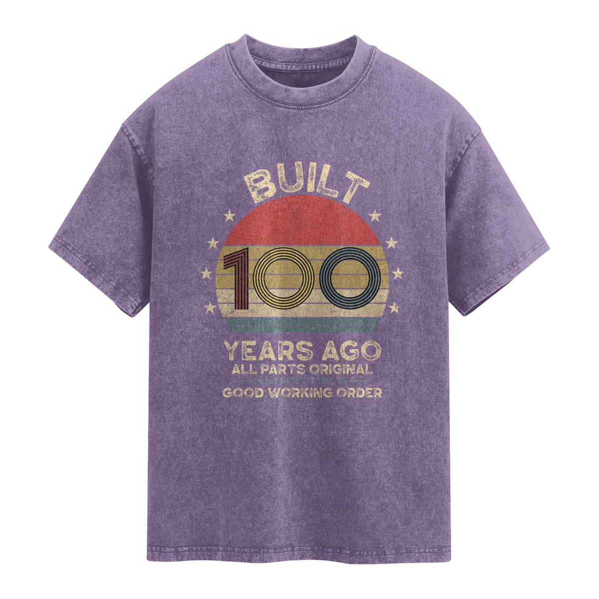 Funny 100th Birthday Washed Cotton T-Shirt Vintage Retro Built 100 Years Ago