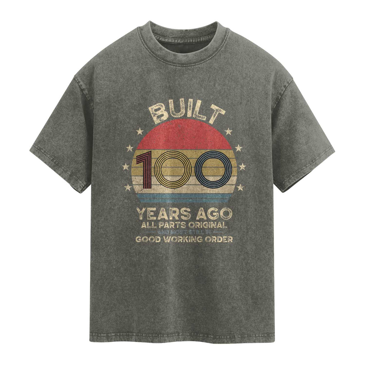 Funny 100th Birthday Washed Cotton T-Shirt Vintage Retro Built 100 Years Ago
