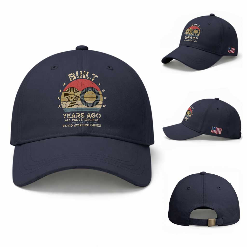 Funny 90th Birthday Baseball Cap Vintage Retro Built 90 Years Ago TS10 Baseball Cap Universal Fit Navy Print Your Wear