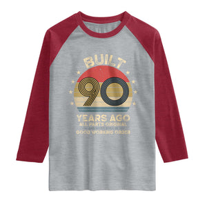 Funny 90th Birthday Raglan Shirt Vintage Retro Built 90 Years Ago TS10 Heather Gray Heather Red Print Your Wear