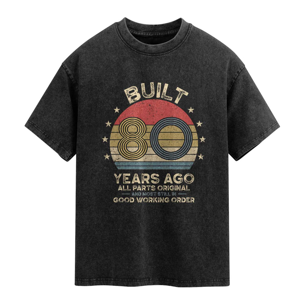 Funny 80th Birthday Washed Cotton T-Shirt Vintage Retro Built 80 Years Ago