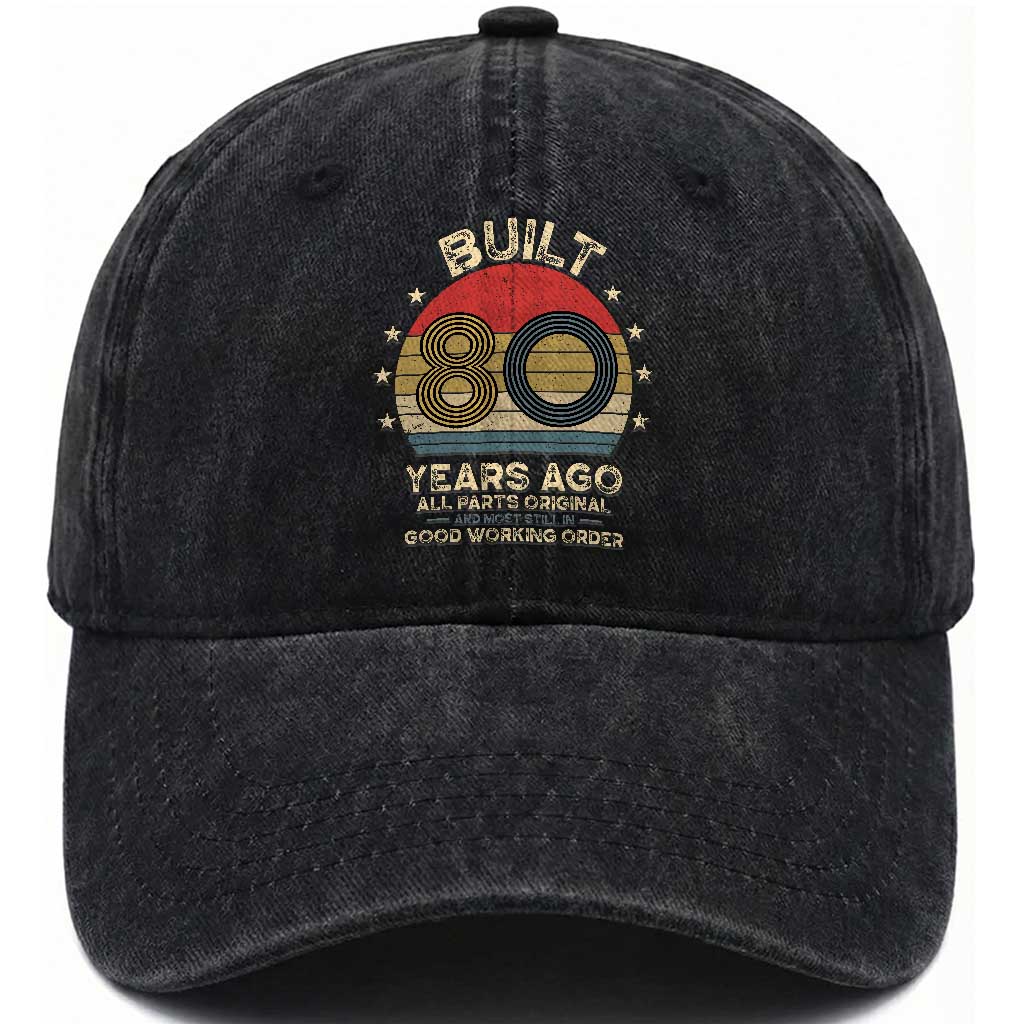 Funny 80th Birthday Washed Cotton Baseball Cap Vintage Retro Built 80 Years Ago TS10 Print Your Wear