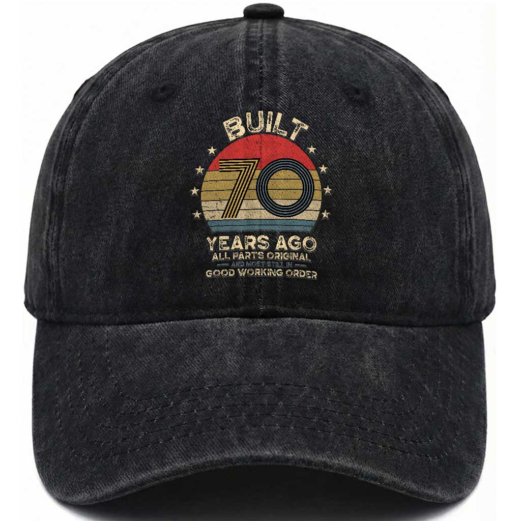 Funny 70th Birthday Washed Cotton Baseball Cap Vintage Retro Built 70 Years Ago TS10 Print Your Wear