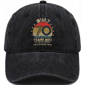 Funny 70th Birthday Washed Cotton Baseball Cap Vintage Retro Built 70 Years Ago TS10 Print Your Wear