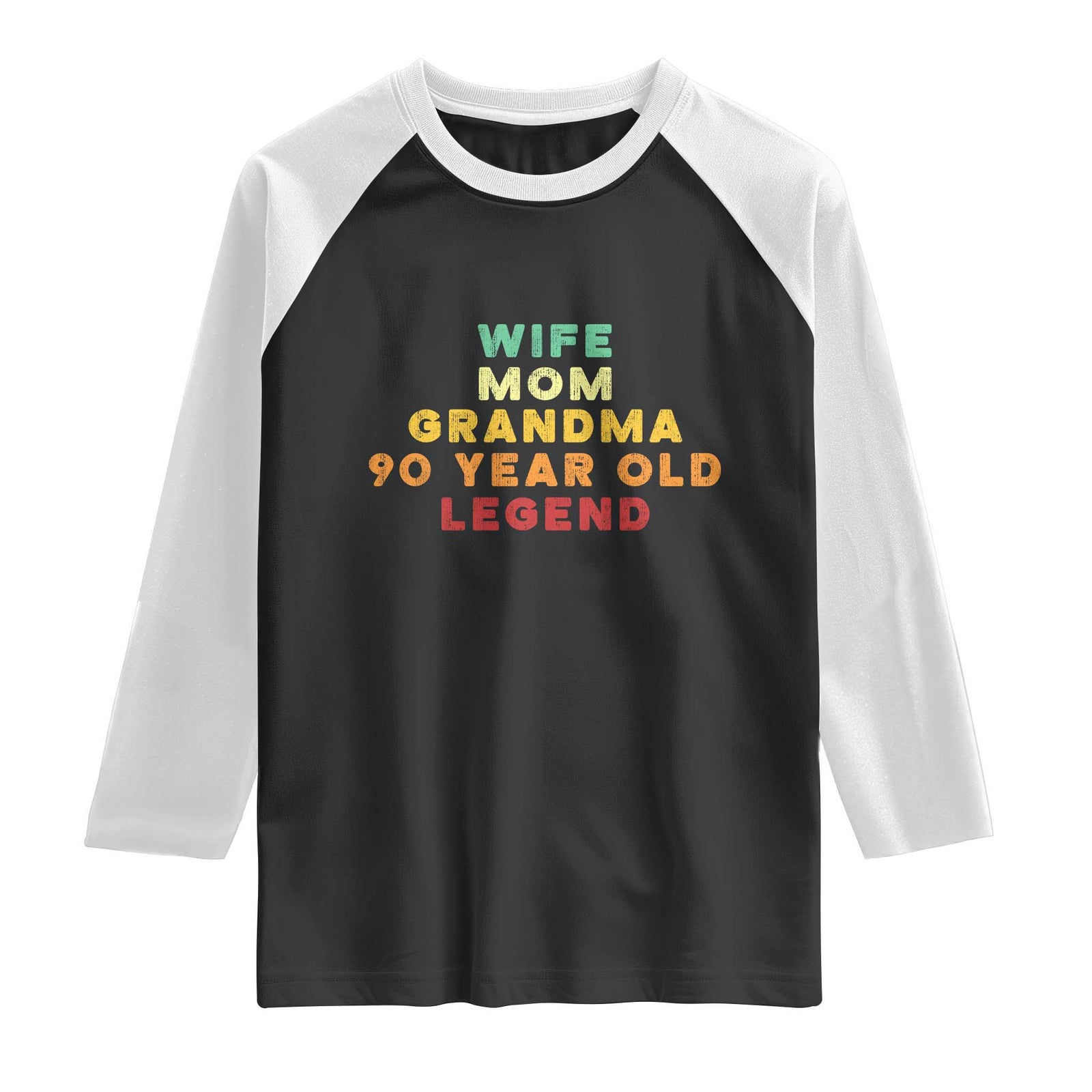 90th Birthday Gifts For Women Raglan Shirt Wife Mom Grandma 90 Year Old Legend TS10 Black White Print Your Wear
