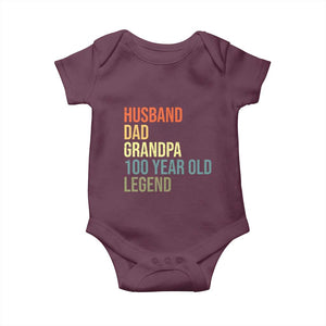100th Birthday Baby Onesie Husband Dad Grandpa 100 Year Old Legend TS10 Maroon Print Your Wear