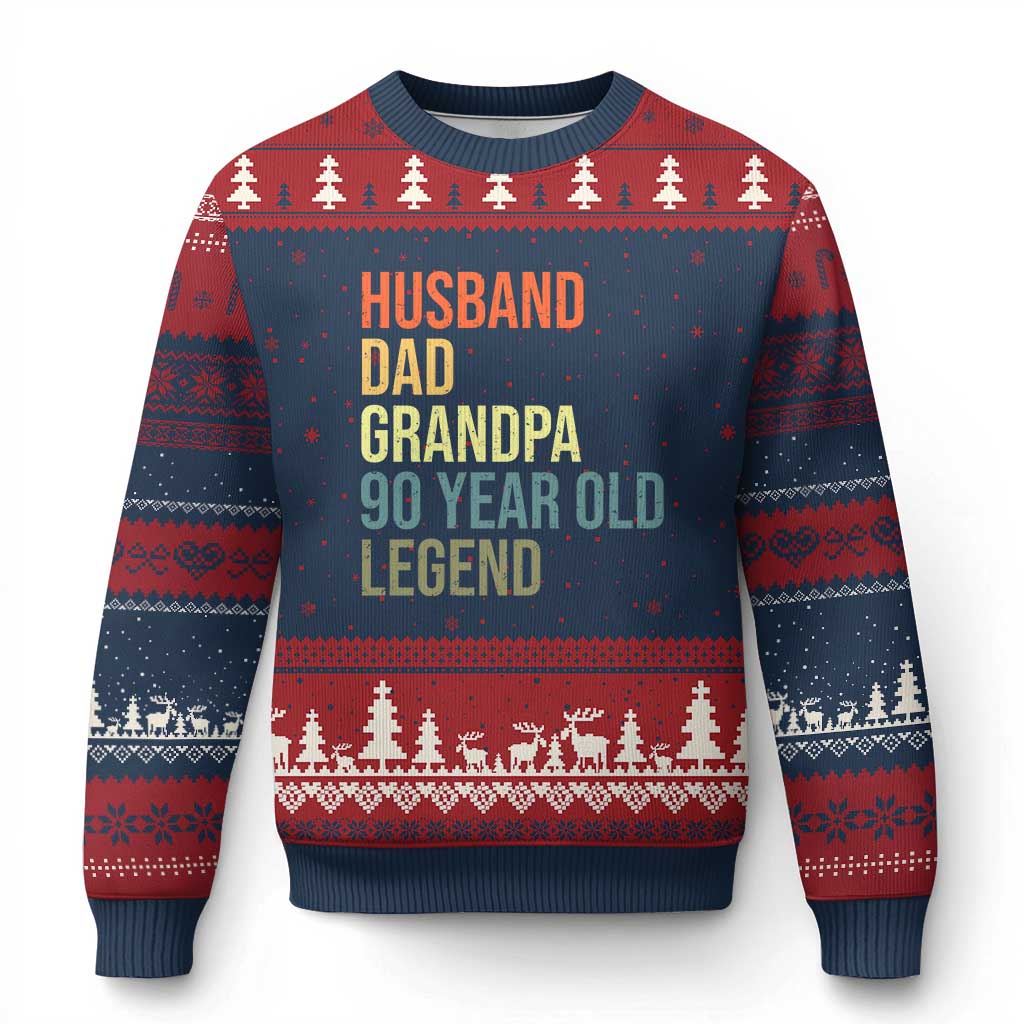 90th Birthday Ugly Christmas Sweater Husband Dad Grandpa 90 Year Old Legend TS10 Navy Red Print Your Wear