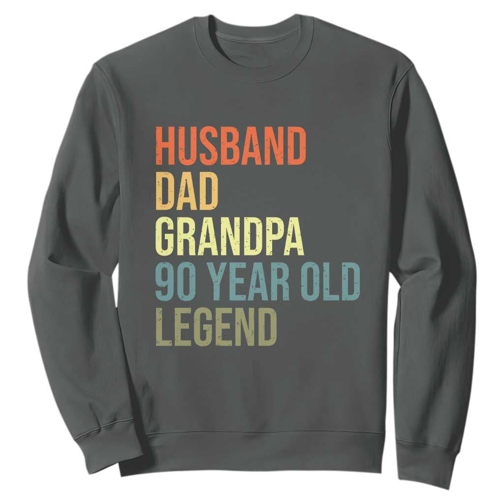 90th Birthday Sweatshirt Husband Dad Grandpa 90 Year Old Legend TS10 Dark Heather Print Your Wear