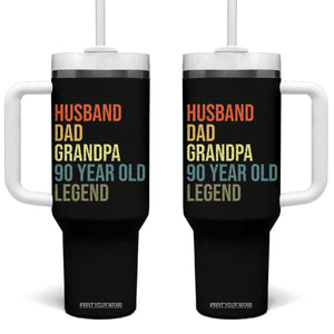 90th Birthday Tumbler With Handle Husband Dad Grandpa 90 Year Old Legend TS10 One Size: 40 oz Black Print Your Wear