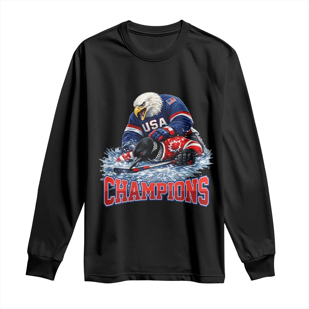 USA Ice Hockey Long Sleeve Shirt Eagle Dominates Canada 2026 Hockey Champions TS10 Black Print Your Wear