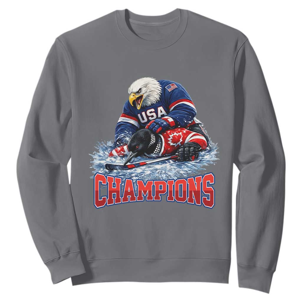 USA Ice Hockey Sweatshirt Eagle Dominates Canada 2026 Hockey Champions TS10 Charcoal Print Your Wear