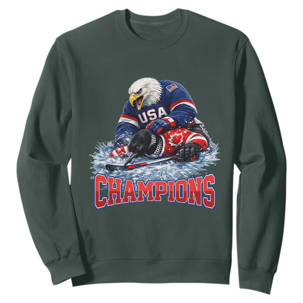 USA Ice Hockey Sweatshirt Eagle Dominates Canada 2026 Hockey Champions TS10 Dark Forest Green Print Your Wear
