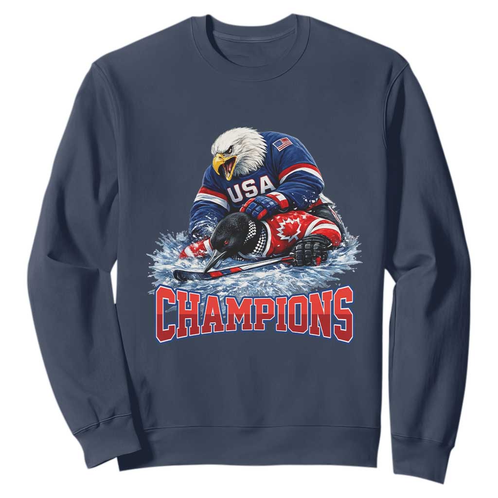 USA Ice Hockey Sweatshirt Eagle Dominates Canada 2026 Hockey Champions TS10 Navy Print Your Wear