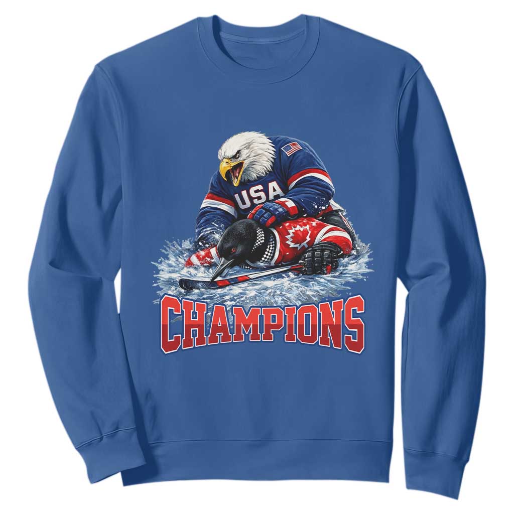 USA Ice Hockey Sweatshirt Eagle Dominates Canada 2026 Hockey Champions TS10 Royal Blue Print Your Wear