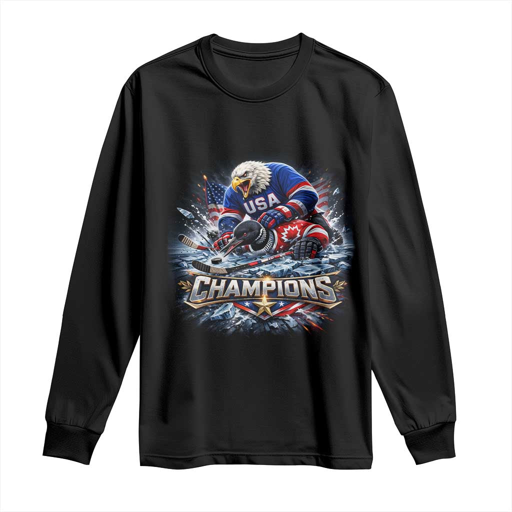 USA Ice Hockey Long Sleeve Shirt Eagle Dominates Canada 2026 Hockey Champions Graphic TS10 Black Print Your Wear
