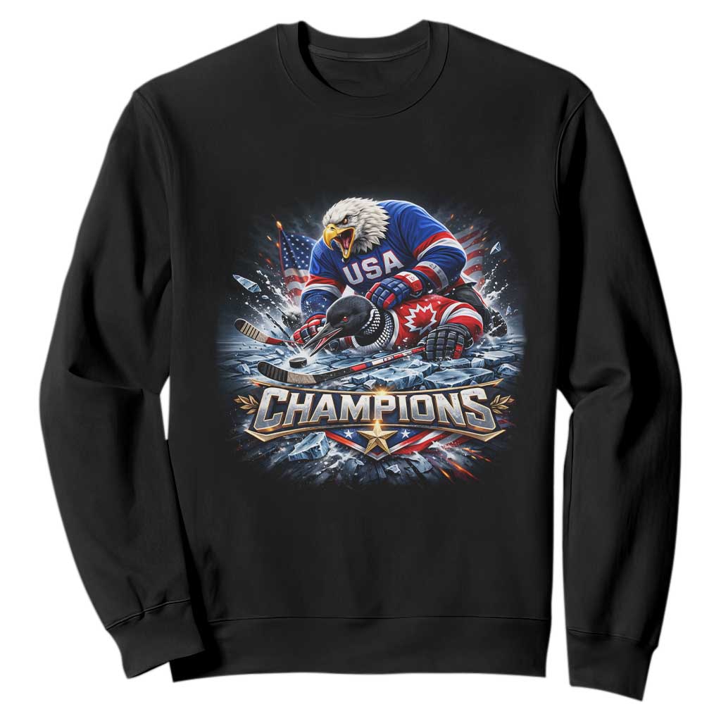 USA Ice Hockey Sweatshirt Eagle Dominates Canada 2026 Hockey Champions Graphic TS10 Black Print Your Wear